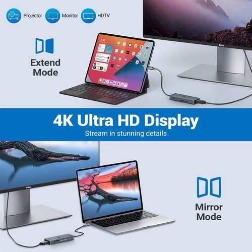 Hub C Usb C By Hopday 10 En 1 Adaptador Multipuerto Con 4k C