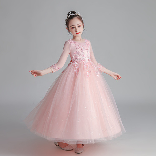 Vestido Larga De Princesa Niña Elegante Fiesta Con Flores