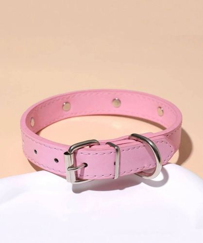Collar Cuero Con Huellitas. Perro O Gato Color Rosa Huesos Tamaño Del Collar L