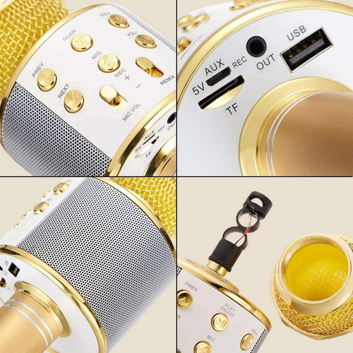 Microfono Karaoke + Parlante Bluetooth Usb Rosado Niños ® Color Dorado