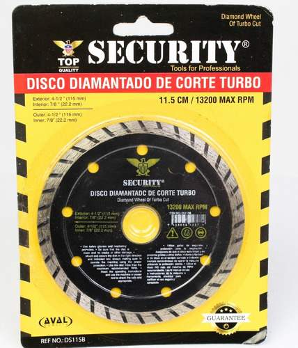 Disco De Corte Diamant Granito Concreto 4 1/2 Turbo Security