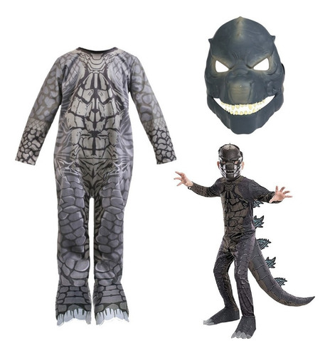 Kit Traje Disfraz Mascara Halloween Niño Godzilla Dinosaurio