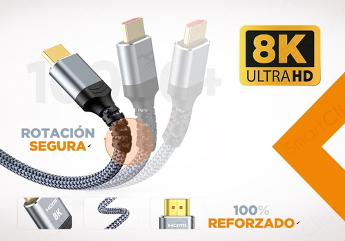 Imagen 2 de 10 de Cable Hdmi 8k 60hz 2 Metros 4k 120hz V2.1 Oro 48gbps Premium