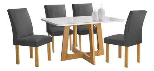 Mesa De Jantar 4 Lugares Arizona Canela Com Vidro Pés Cinza