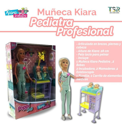 Imagen 3 de 5 de Muñeca Kiara Pediatra 2 Bebes Juego Niñas Juguetes Nenas