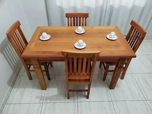 Conjunto mesa retangular e cadeiras madeira maciça peroba rosa