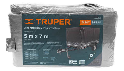 Lona Reforzada Gris 5 X 7m Impermeable Multiusos 10776