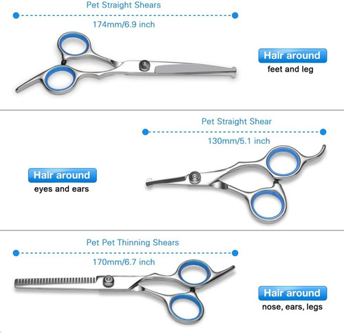 Imagen 4 de 10 de Tijeras Para Perros Peluquería Canina Peine Estuche Kit Set