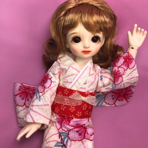 Kimono De Tela De Estilo Japonés Oriental Rojo Para Muñeca 