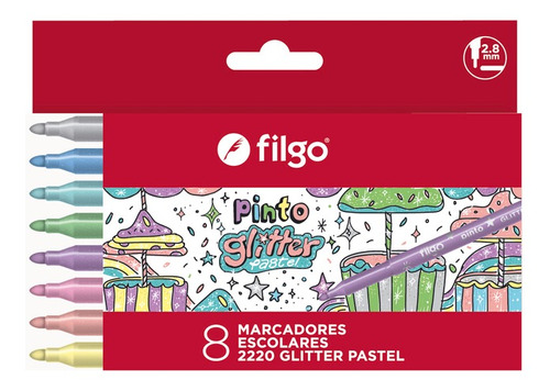 Marcadores Filgo Glitter Pastel X8