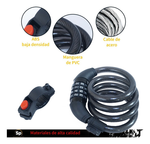 Imagen 3 de 6 de Candado Cadena Cable De Seguridad Para Bicicleta Combinacion
