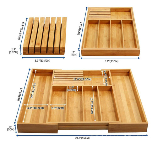 Bandeja De Cubiertos De Bambú Extensible Contenedor Cajón