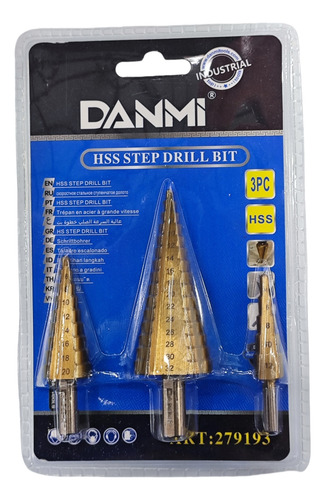 Juego Set 3 Brocas Cónica Escalonada 4 Mm A 32 Mm Danmi