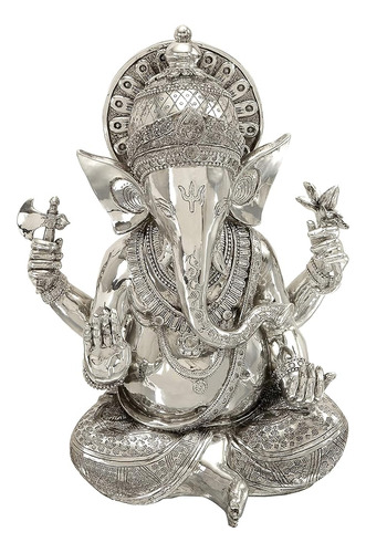 Deco 79 Polystone Ganesh Escultura Meditatoria Con Tallas Gr