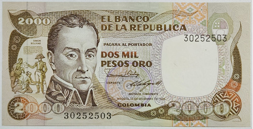 Billete 2000 Pesos 17/dic/1985 Colombia Unc
