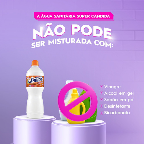 3 Unid. Água Sanitária Super Cândida Perfumada Floral 1 L