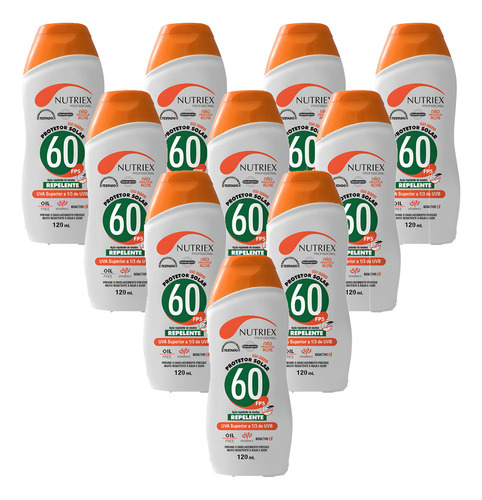 Kit 10 Protetor Solar Repelente Fator 60 Fps Proteção 120 Ml