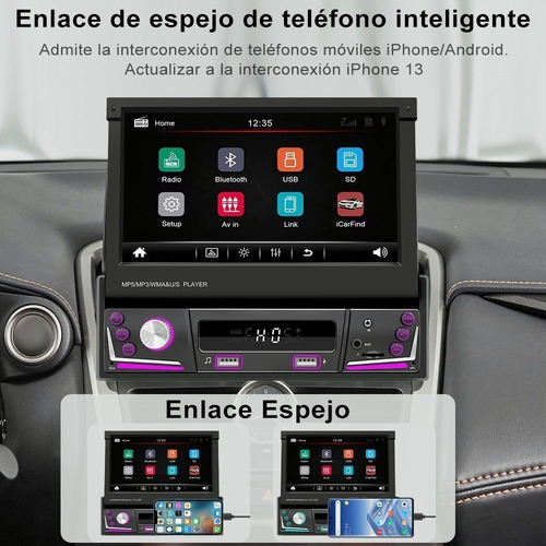Autoestéreo 1 Din Bluetooth Retráctil 7 In Mirrorlink Cámara