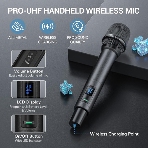 Micrófono Inalámbrico Uhf Recargable Dual - Bluetooth 262 Pi