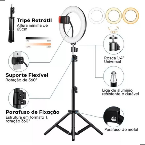 Ring Light Lapela Bluetooth iPhone Android Kit Youtuber