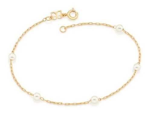 Pulseira Rommanel Fio Cartier Pérolas Intercaladas 550687 Comprimento 20 cm Cor Dourado