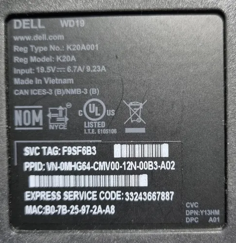Docking Station Dell Wd19 De 130 W (Usado)