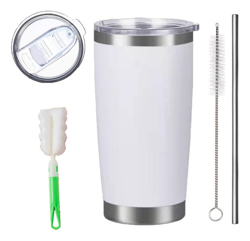 Vaso Térmico De 20oz Acero Inoxidable Con Popote Y Cepillo