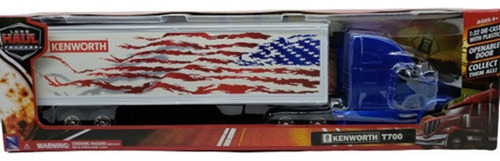 Trailer Kenworth W900 Caja Seca New Ray 1:43 Color Azul Bandera Usa