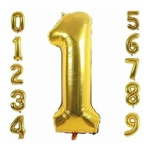 Globos De Numeros Metalizados De 40cm Dorados X1 Unidad