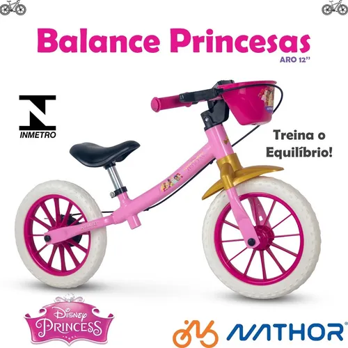 Bicicleta Infantil Disney Princesas Sem Pedal Rosa Aro 12