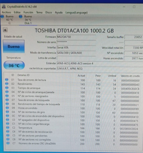 Par De Discos Duros Toshiba De 1tb Dt01aca100 (Usado)