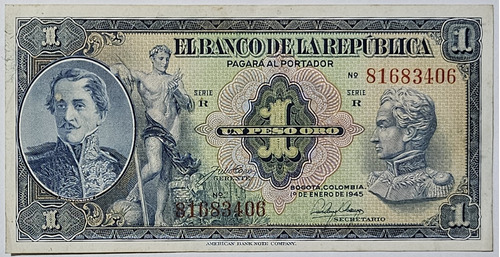 Billete 1 Peso 01/ene/1945 Colombia Vf-xf