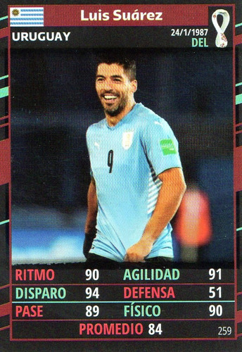 Mundial Qatar 2022. Figurita Card N° 259 Luis Suarez. Mira!!