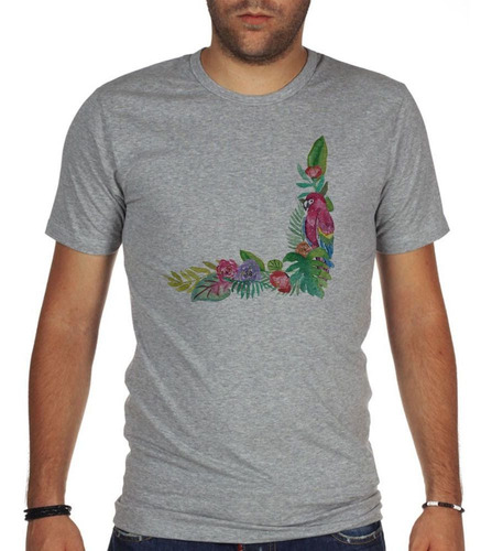 Remera De Hombre Pajaro Loro Ramo De Flores