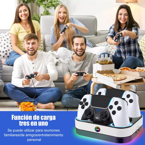 3en1 Cargador Para 2 Controles Ps5 Y Juegos Portátil+rgb Luz