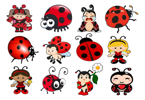 Kit 12 Adesivos Joaninha Termocolante Patch Roupa Lady Bug