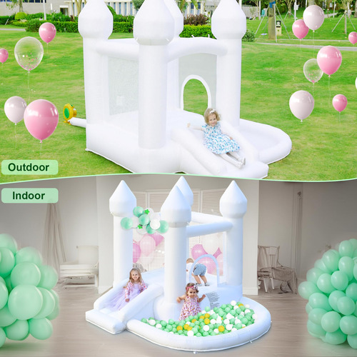 Bounce House Aonesy White Inflável Com Poço De Bolas E Escor