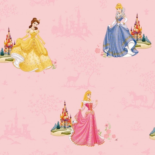 Papel De Parede Rosa Princesas Disney Fantasy Kit 3 Rolos