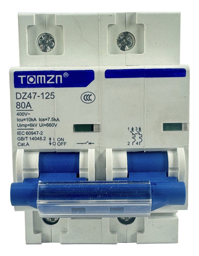 Interruptor Termomagnetico Ac Riel Din 2 Polos 80a 2x125 A