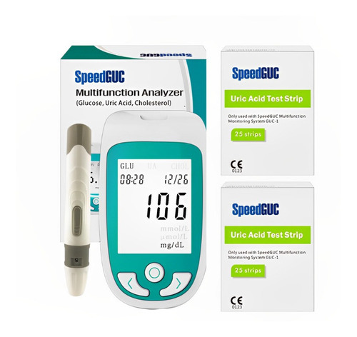 Medidor 3 Em 1 Com 50 Tiras Fitas Acido Úrico Original