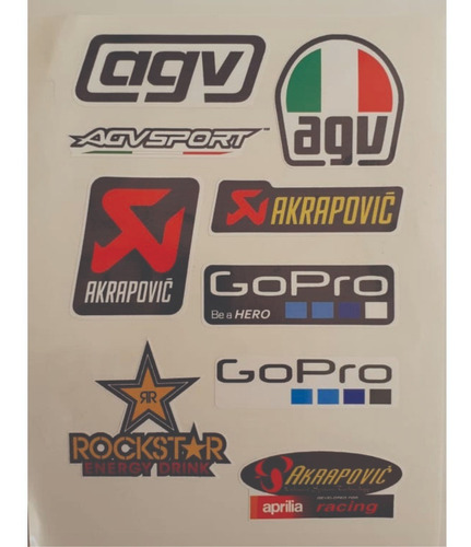 Imagem 1 de 2 de Adesivo Capacete Cartela Agv Akrapovic Gopro Rockstar 21x30