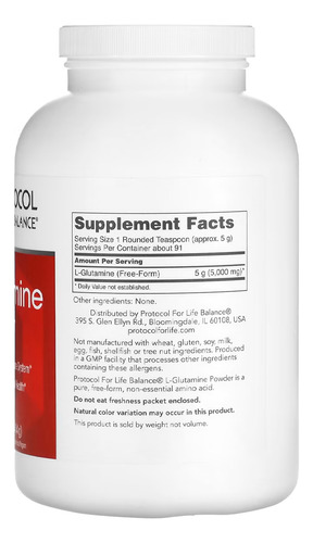 L-glutamina Em Pó Protocol 454 G Puro