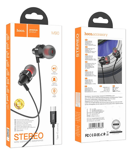 Audífono Alámbrico Earphone Tipo C Hoco M90 1,2m Negro