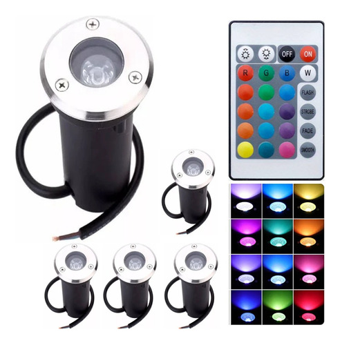 Pack 5 Spot Led Piso Empotrable Exterior Rgb Control Remoto