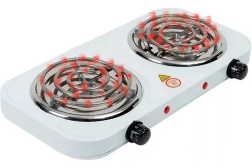 Parrilla Eléctrica Dos Quemadores Doble Termostato Estufa Color Blanco