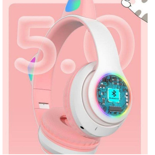 Fone De Ouvido Over-ear Gamer Sem Fio Cat Rosa Com Rosa