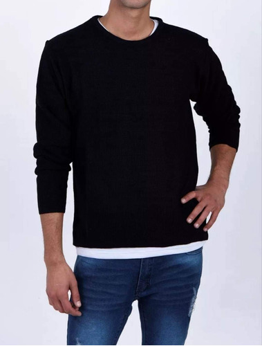 Sweater Liso Panal Wafle Waffle Hombre