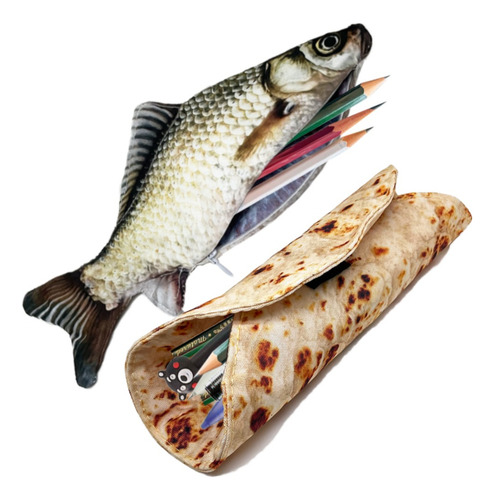 Lapicera Pez Bolsa+tortilla Harina Estuche Lapicero 2 Piezas