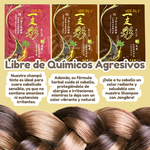 60 Shampoo Tinte Instantáneo Cubre Canas Natural Jengibre