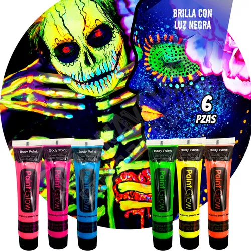 6 Pinturas Neón Luminosas Glow Luz Uv Body Paint Cara Cuerpo